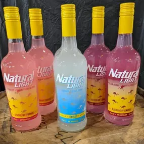 That's right, Natural Light made flavored vodka's! There are currently 3 flavors available: Black Cherry Lemonade, Lemonade and Strawberry Lemonade...Staff favorite is the Black Cherry Lemonade!