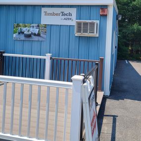 TimberTech decking display outside the Kingston store entrance.