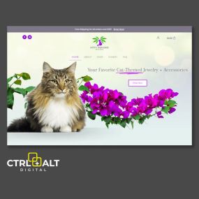 We partnered with them to handle logo design, branding, website design and development. We designed a site on the WooCommerce platform that reflects our client’s love of cats, paired with the vibrant colors and flora of her home in Hawaii.
