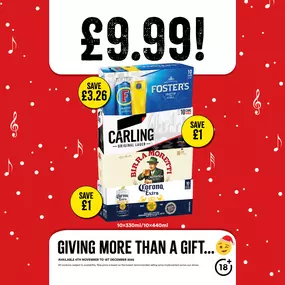 £9.99 each on selected big beer, lager and cider packs.