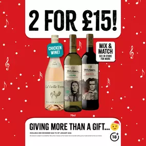 2 for £15 on selected wines