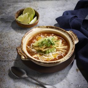 CHICKEN TORTILLA SOUP 
Served with crispy tortilla strips and sliced avocado