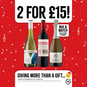 2 for £15 on selected wines