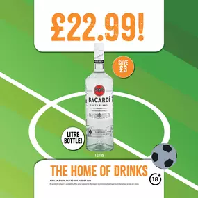 Litre bottle of Bacardi now £22.99