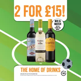 2 for £15 on selected wines