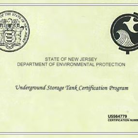 State of New Jersey Environmental Protection.  Underground storage tank certification.