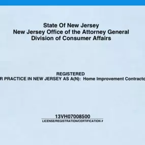 State of New Jersey New Jersey Office of the Attorney General Division of Consumer Affairs.  Registered Home Improvement Contractor