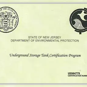 State of New Jersey Environmental Protection.  Underground storage tank certification.