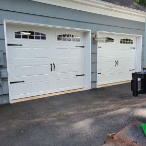 Carriage Style white double garage doors