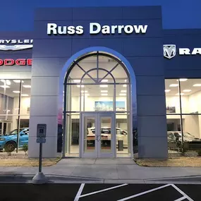 Russ Darrow Chrysler Dodge Jeep RAM of Milwaukee front of building.