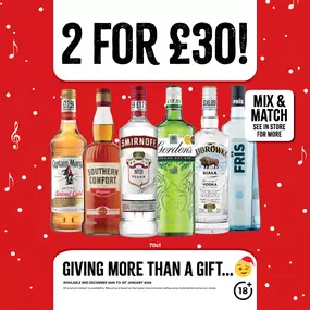 2 for £30 on selected spirits