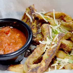 Gary's Dewey Beach Grill / 38° -75° Brewing has a ton of great appetizers including our eggplant fries with marinara dipping sauce