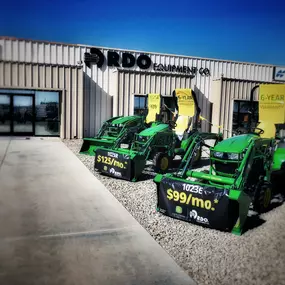 John Deere utility tractors parked outside RDO Equipment Co.