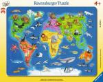 RAVENSBURGER 06641 Puzzle Weltkarte mit Tieren