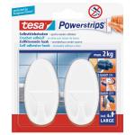 Tesa Selbstklebehaken Weiß oval 2 Stück mit 4 x Powerstrips Large