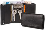 Rimbaldi® Schlüsseltasche + Geldbörse mit 6 Schlüsselhaken und Geldbörse aus naturbelassenem Rindsleder in Schwarz
